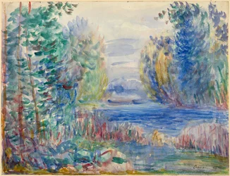 ""Paysage de riviere"" (flodlandskab) Akvarel af Pierre Auguste Renoir (1841-1919) 1890 Dim 25,4x33,8 cm Albertina, Wien