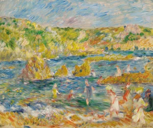 Guernsey Rocks with Figures Beach på Guernsey, 1883.