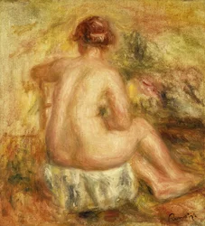Siddende kvindelig nøgenmodel, set bagfra, 1917