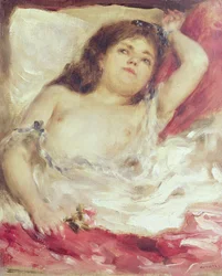 Halvnøgen kvinde i seng: Rosen, før 1872