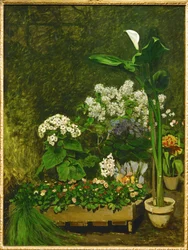 Stilleben, forårsblomster i en vinterhaveyture morte, fleurs de printemps dans la serre (olie på lærred)