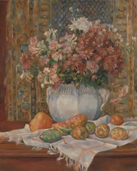 Stilleben med blomster og stikkende pærer, ca. 1885 (olie på lærred)