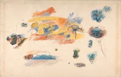 Studier af landskab, træer og eksotisk frugt, ca. 1885.