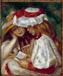 To unge piger læser maleri af Pierre Auguste Renoir (1841-1919)