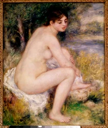 Kvindelig nøgenfigur i et landskab, maleri af Pierre Auguste Renoir (1841-1919), 1883, Paris, Musée d
