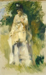 Kvinde stående ved et træ, 1866.