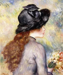 Ung pige holder en buket tulipaner, c.1878