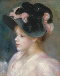 Ung pige med en lyserød og sort hat, ca. 1891