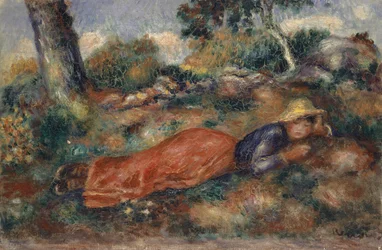 Ung kvinde liggende i græsset, 1890-95