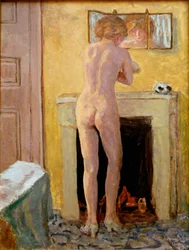 Stående nøgen ved sit toilet. Maleri af Pierre Bonnard (1867-1947), 1919. Saint-Tropez, Musée de l
