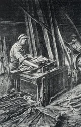 Peausserie, le corroyage: læderarbejde, blødgøring af dyrehudene i en mere fyldig gravering fra Pierre Calmette Collection privee