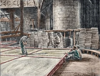 Savonnerie: skæring af sæben i væddemålene (fremstilling af sæber) Gravering fra "Excursion through the trades" af Pierre Calmette Private Collection
