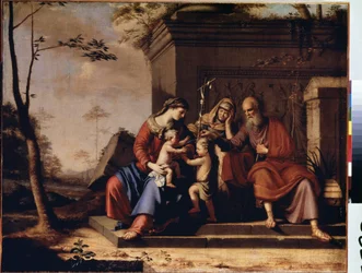 ""Den hellige familie"" Maleri af Pierre Cauchy (?-1687) 1655 Dim. 78x106 cm Eremitagemuseet, Sankt Petersborg, Rusland