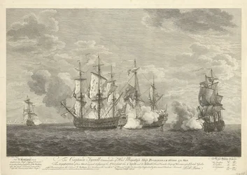 Angreb af et engelsk skib på tre franske skibe ud for St. Eustatius, 1758