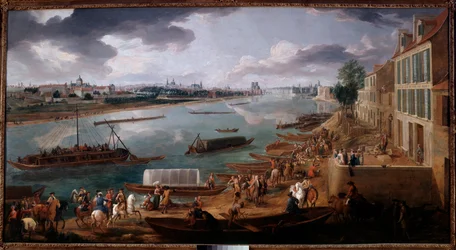 Udsigt over Paris, taget fra Quai de la Rapee i 1716 Maleri af Pierre Denis Martin (1663-1742) 1716 Søn. 1,7x3,15 m Paris, Musee Carnavalet