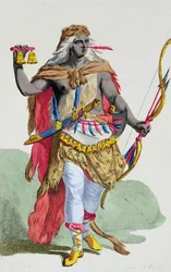 Dronning Anna Nzinga (1583-1663), fra "Receuil des Estampes, representant les Rangs et les Dignites, suivant le Costume de toutes les Nations existantes", udgivet i 1780 (håndkoloreret stik)