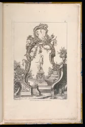 Cartouche og springvand med Venus og Amor
