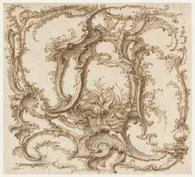 Tegning, ornamentkomposition, ca. 1745