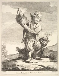 Lille dreng, der holder et kar, fra First Book of Figures efter porcelænerne fra M..., 1757.