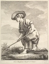 Lille pige, der laver landbrugsarbejde, fra First Book of Figures efter porcelænerne fra M..., 1757.