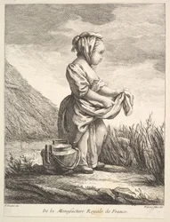 Little girl with a vessel by her feet, from Premier Livre de Figures daprès les porcelain ..., 1757. dani