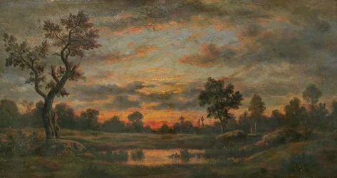 Landskab ved solnedgang