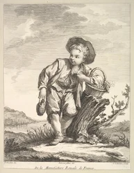 Lille dreng, der holder en kurv med druer, fra Second Book of Figures efter po..., efter 1757.