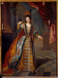 Formastent portræt af Mademoiselle de Nantes (Louise Francoise de Bourbon 1673-1743), datter af Louis XIV og Francoise Athenais (Francoise-Athenais) af Rochechouart Mortemart, Marquise af Montespan (eller Madame de Montespan) (1640-1707), i prom costum.