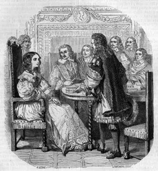 Besøg af dronning Christine af Suede (1626-1689) på Academy Francaise i Paris i nærværelse af kardinal Richelieu Gravering af G. Staal