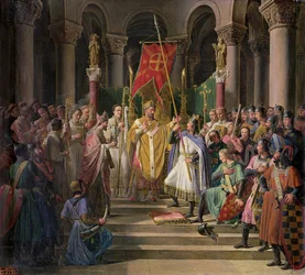 Philip Augustus (1165-1223) Konge af Frankrig tager banneret i St. Denis, 24. juni 1190, 1841