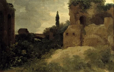 Ved Villa Farnese, romerske ruiner Maleri af Pierre Valenciennes (1750-1819) 1700-tallet søn. 0,26x0,4 m