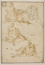 Skitser af fire draperede kvindefigurer (til pendant)