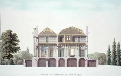 Tværsnit af Chateau of Wannagem, nær Oudenarde, Belgien, fra 