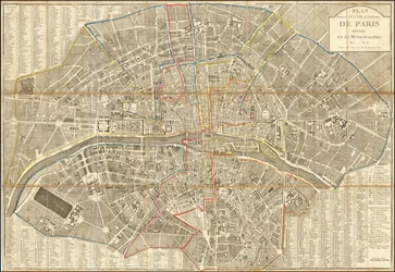 1802 kort - Plan Routier de la Ville et Faubourg de Paris Divise en 12 Municipalities