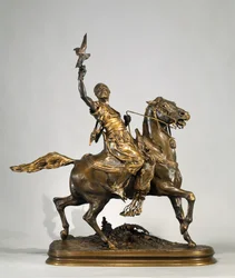 Arabisk falkoner til hest, ca. 1880 (bronze)