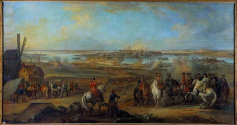 Flanderns felttog (1745-1747): "" Kong Ludvig XV (1710-1774) ved sædet for Mons i Hainaut i juli 1746"" Maleri af Pierre Nicolas Lenfant (1704-1787) 1700-tallet søn. 1,77x3,35 m