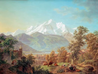 Le Mont-Blanc set fra Sallanches ved solnedgang Maleri af Pierre Louis af kysten (1753-1817) 1802 Musee d? kunst og d? Historien om byen Genève, Schweiz