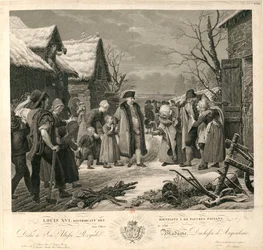 Ludvig XVI uddelte almisser til de fattige bønder i vinteren 1788, ca. 1817.