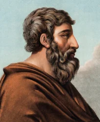 Portræt af Lykurg (Lykourgos), Spartas mytiske lovgiver (9. eller 8. århundrede f.Kr.). (Lykurg fra Sparta) Radering af Pierre Michel Alix (1762-1817)