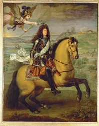 Ludvig XIV til hest, kronet af sejr ... (maleri på lærred)