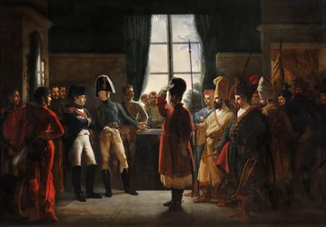 Zar Alexander I præsenterer Kalmykerne, Kosakkerne og Bashkirerne fra den russiske hær for Napoleon I, Tilsit