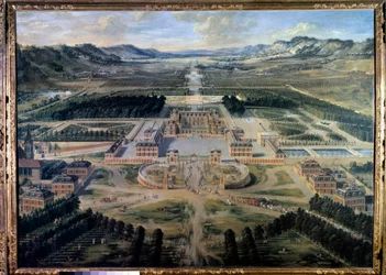 Udsigt over slottet og haverne i Versailles, taget fra Paris Avenue i 1668 (olie på lærred)