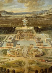 View of the gardens of the castle of Versailles, taken from the Avenue de Paris in 1668. Detail. Painting by Pierre Patel the Fatherdani