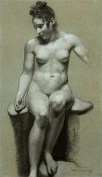 Siddende kvindelig nøgenfigur