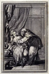 Hvordan ånden kommer til piger. i "Tales et nouvelles en verse" af Jean La Fontaine. 1776. Illustration af P.P. Choffard.