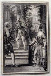 Den selvsikre uden at vide eller strategien - i "" Fortællinger og nyheder på vers "" af Jean La Fontaine. 1776. Illustration af P.P. Choffard.