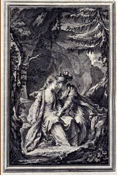 Forloveden til kongen af ​​Garbe - i "" Fortællinger og noveller på vers"" af Jean La Fontaine. 1776. Illustration af P.P. Choffard.