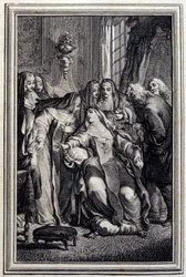 Den syge abbedisse - i "Fortællinger og noveller på vers" af Jean La Fontaine. 1776. Illustration af P.P. Choffard.