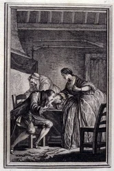 Falken - i ""Fortællinger og noveller på vers"" af Jean La Fontaine. 1776. Illustration af P.P. Choffard.