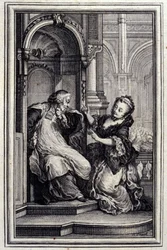 Den bekendende ægtemand - i "Fortællinger og noveller på vers" af Jean La Fontaine. 1776. Illustration af P.P. Choffard.